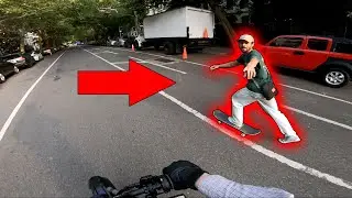 Surron NYC - Skateboard Dude Hitches a Ride on Sur Ron!