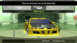 Need For Speed:Underground 2: beta Cars Menu