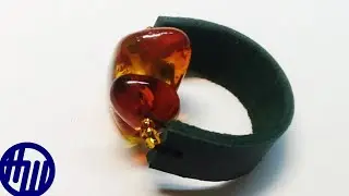 Кожаное кольцо с янтарём