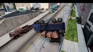 BeamNG Crash with Crash Dummy -Be careful in the construction area. Heavy Truck