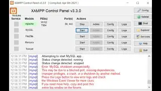حل مشكلة mysql لا يعمل في برنامج xampp