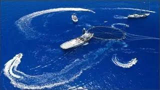 Amazing catching big tuna at sea - Hunting for tuna with modern helicopters