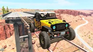 Cars vs Train Track Bridge #1 – BeamNG.Drive | BeamNG Car Crusher