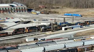 Bluebird and screaming notch 8 GP35's drag W&LE train 261 Brewster to Canton Wheeling & Lake Erie
