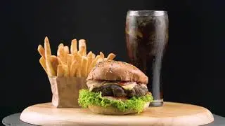 Hamburger with French fries and soda