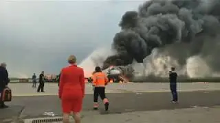 Пожар самолета в Шереметьево (4K) / Fire at Sheremetyevo airport plane Sukhoi Superjet 100