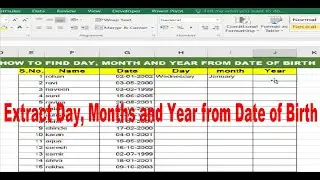 Extract day, month and year from date of birth | excel interview questions | excel tips and tricks