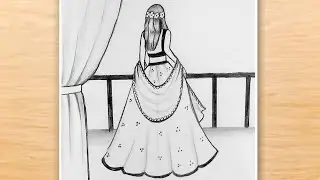 How to Draw a Girl with Lehenga| How to Draw a Girl with Beautiful Dress Pencil Sketch for Beginners