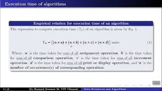 Execution time of an algorithm - Empirical formulation