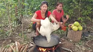Cooking Spicy Chicken and Eating Delicious for lunch @RinaAdventureAllTime