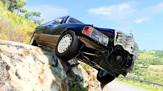 Retro Mercedes falls off the cliff