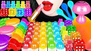 ASMR MUKBANG | RAINBOW POP IT PUSH POP JELLY CANDY Desserts (Rainbow Food, Edible Spoons, Macarons)