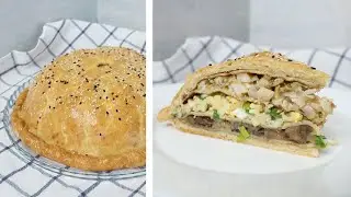 Курник с блинами | Пирог с курицей, грибами и рисом