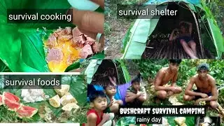 Bushcraft camp survival shelter -with my kids