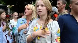 Зустріч бійців батальйону Світязь. Гімн України. Луцьк, 3 вересня 2014