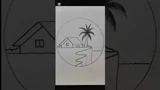 Beautiful Village Drawing Inside a Circle | Easy Scenery Art for Beginners