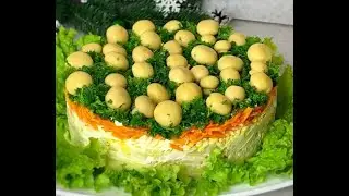 Классический салат грибная поляна с курицей и шампиньонами рецепт  