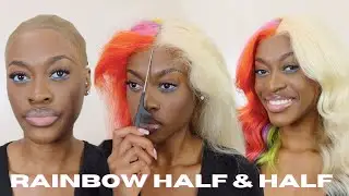 SWEET STARBURST Wig Install | Beach Waves | Half & Half Rainbow Hair