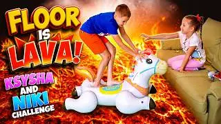 Ksysha and Niki the fun playing game – Floor is a lava challenge.