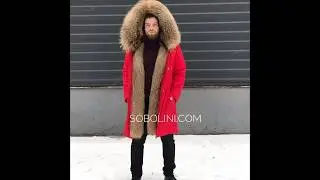 Яркая мужская парка с мехом енота, 100% качество!