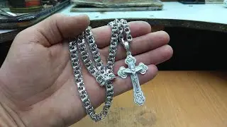 Замок Вырезать и спаять цепь целиком, почистить и отбелить Цепь и крест.