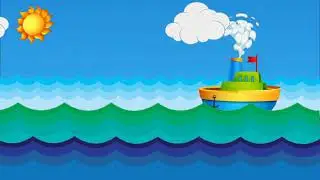 Футаж детский теплоходик море и дельфин
