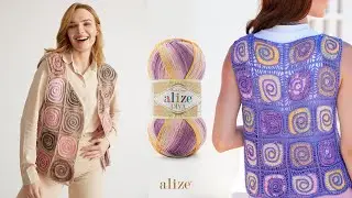 Alize Diva Batik ile Çark Motifli Yelek