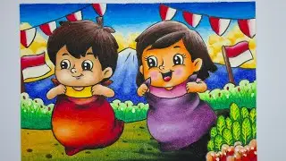 Menggambar dan mewarnai tema balap karung