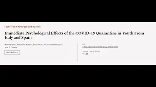 Immediate Psychological Effects of the COVID-19 Quarantine in Youth From Italy and Sp... | RTCL.TV