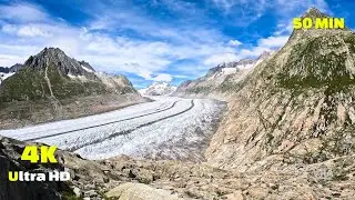 Virtual Run 4k - Alps Aletsch Glacier - Scenery Switzerland - Virtual Running Video for Treadmill