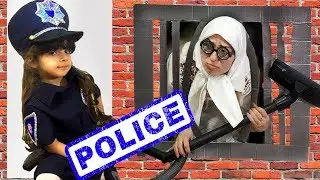 Darina Pretend playing police with Toy Sportbike for the Cop with baby born. GRANNY IN JAIL