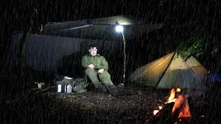 UK Solo CAMPING in the RAIN with TENT and TARP UK