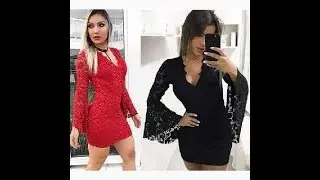Vestidos de Manga Longa de Renda Curtos