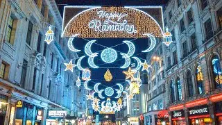 A London Walk at Dusk: The West End & Mayfair incl. Ramadan Lights & Easter Bunnies | 4K