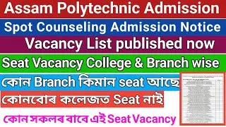 Seat Vacancy published for Spot Counseling // College and Branch wise Seat Vacancy List published.
