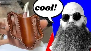 Guy w big beard makes leather knife sheath!
