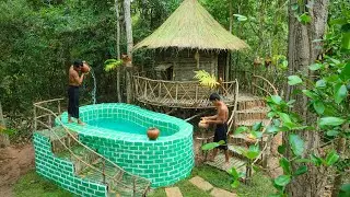 How To Build 28Day  Bushcraft Shelter A Hut Dugout , Green Bath Pools