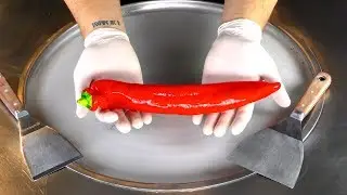 ASMR - EXTRA HOT Jumbo Chili Ice Cream Rolls | oddly satisfying fried Chilli Ice Cream - Spicy Food