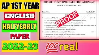 💯 AP inter 1st year english halfyearly question paper 2022 💯|| Ap halfyear exams 2023