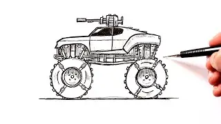 How to draw a Zombie car | Monster truck drawing