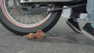 Biker thug destroys teddy bear