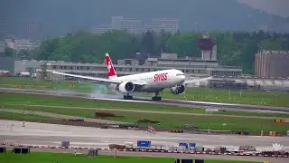 SWISS B777-300 (4K) HB JNA LANDING AND TAKE OFF