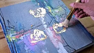 Abstract Painting / Easy Acrylic Painting Technique / Using Gold Leaf / Easy Art