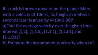 ex 7 If a rock is thrown upward ...planet Mars with a velocity of 10m/s,...y=10t-1.86t². Find the...