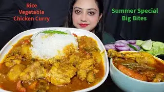ASMR EATING Rice, Vegetable Chicken curry, Salad | Murgir jhol | Mukbang | Big Bites |Eating Show 