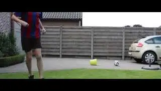 Amazing rainbow in bucket! Football trickshot