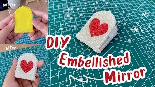 DIY Embellished Mirror, How to decorate hand mirror, mirror makeover 💖 #diy #makeover #embellished