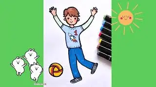 Boy plays Football How to Draw step by step ⚽ Easy Drawings for Kids