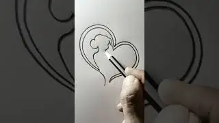 One line drawing of mother with baby inside a heart 