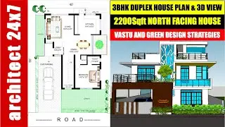3BHK DUPLEX HOUSE PLAN & 3D VIEW II 2200Sqft NORTH FACING HOUSE - VASTU AND GREEN DESIGN STRATEGIES